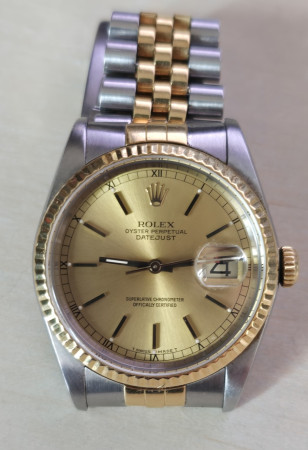 Rolex Homme Datejust 16233 Cadran Champagne Or Jaune 18K Et Acier