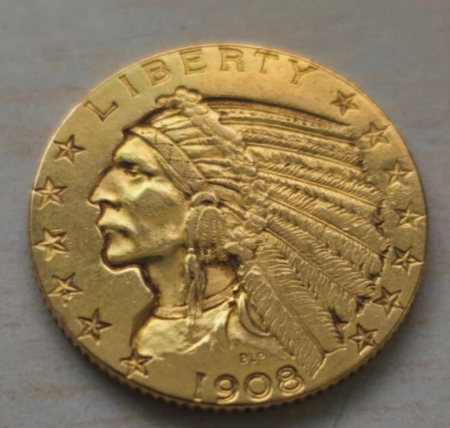 FIVE DOLLARS US OR 1908 SUP